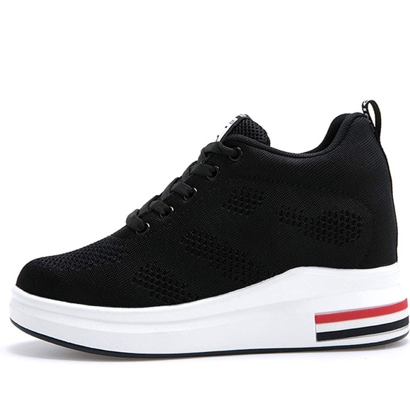 Black Knit Platform Hidden Wedges Sneaker - Picture 6 of 7